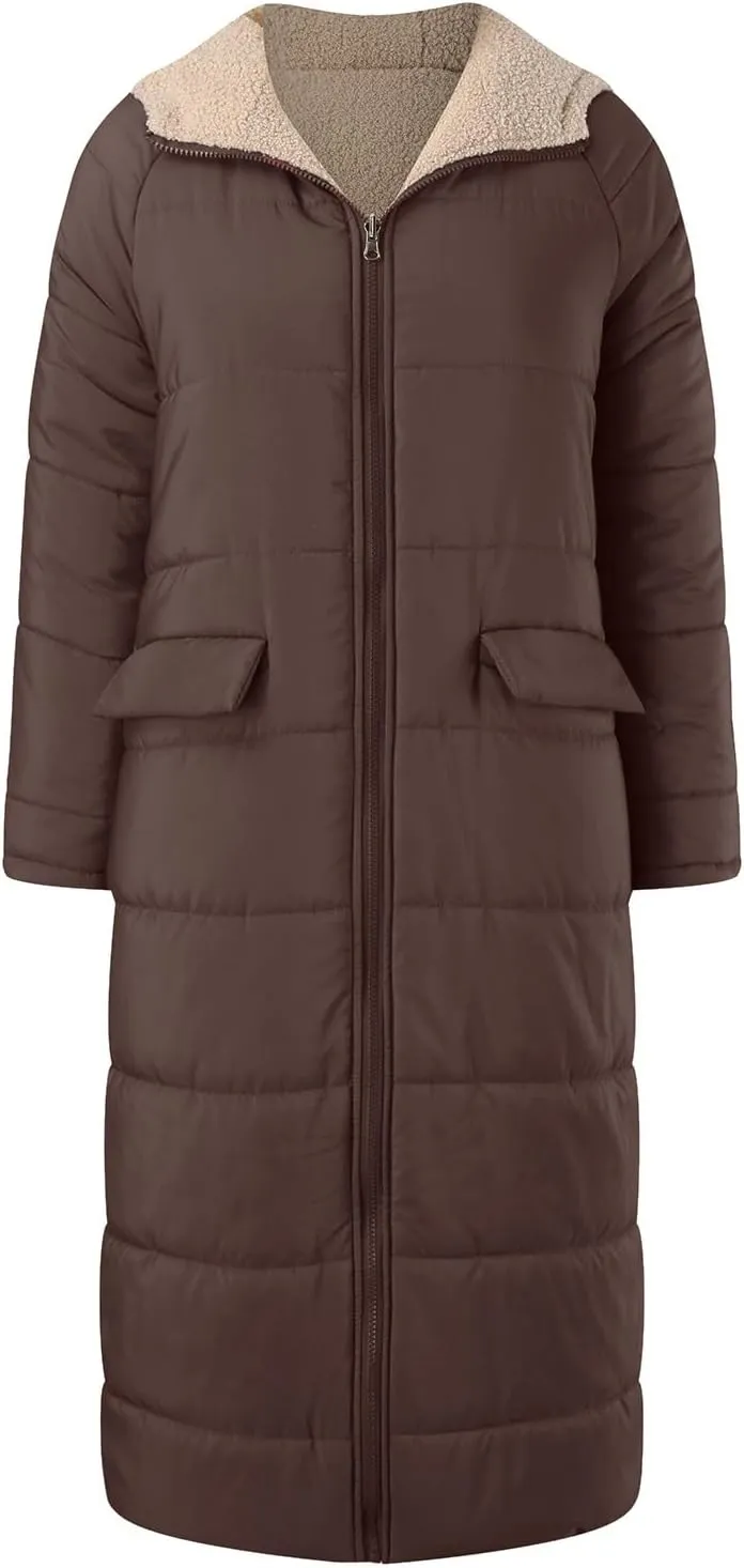 Womens 2024 Winter Fashion Solid Zip Up Jacket with Pockets Hooded Fleece Coat Warm Fitted Reversible Outdoor Outerwear