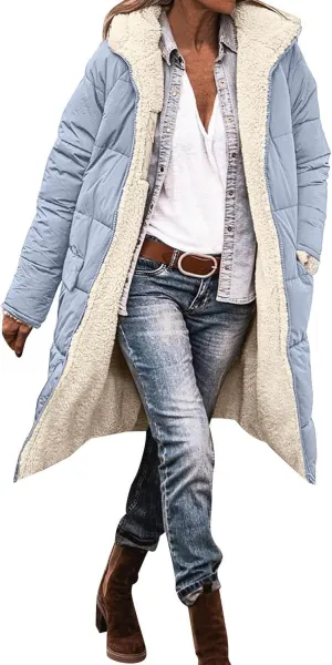 Womens 2024 Winter Fashion Solid Zip Up Jacket with Pockets Hooded Fleece Coat Warm Fitted Reversible Outdoor Outerwear