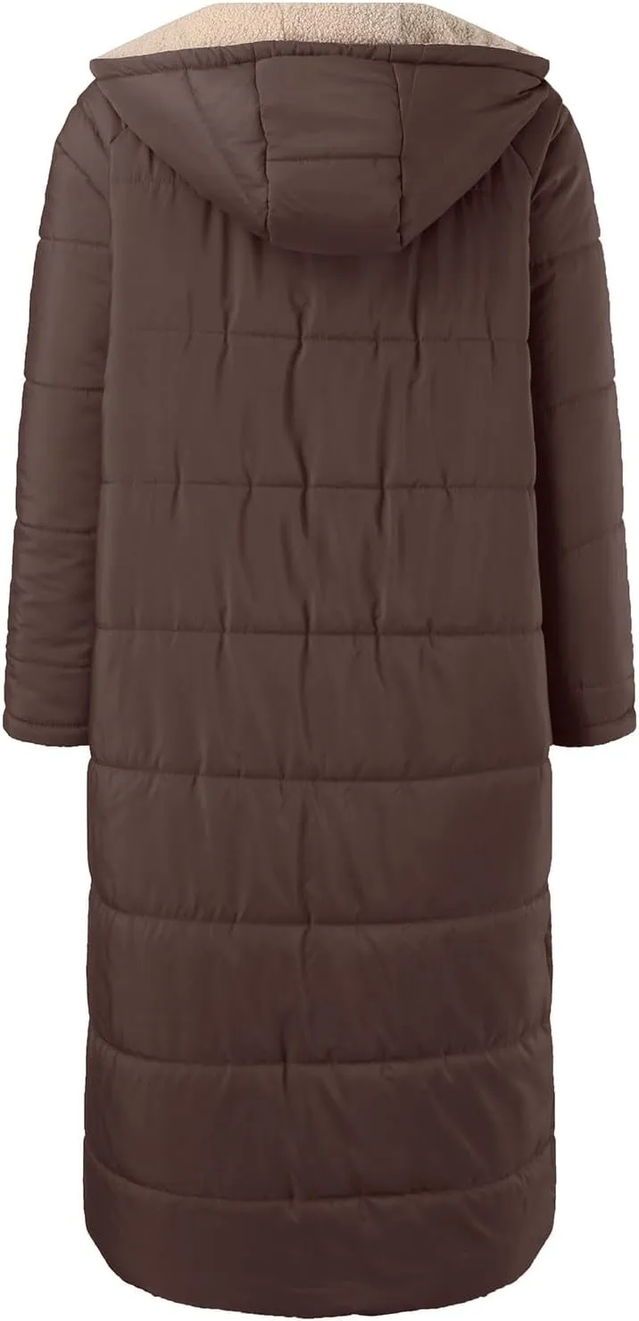 Womens 2024 Winter Fashion Solid Zip Up Jacket with Pockets Hooded Fleece Coat Warm Fitted Reversible Outdoor Outerwear