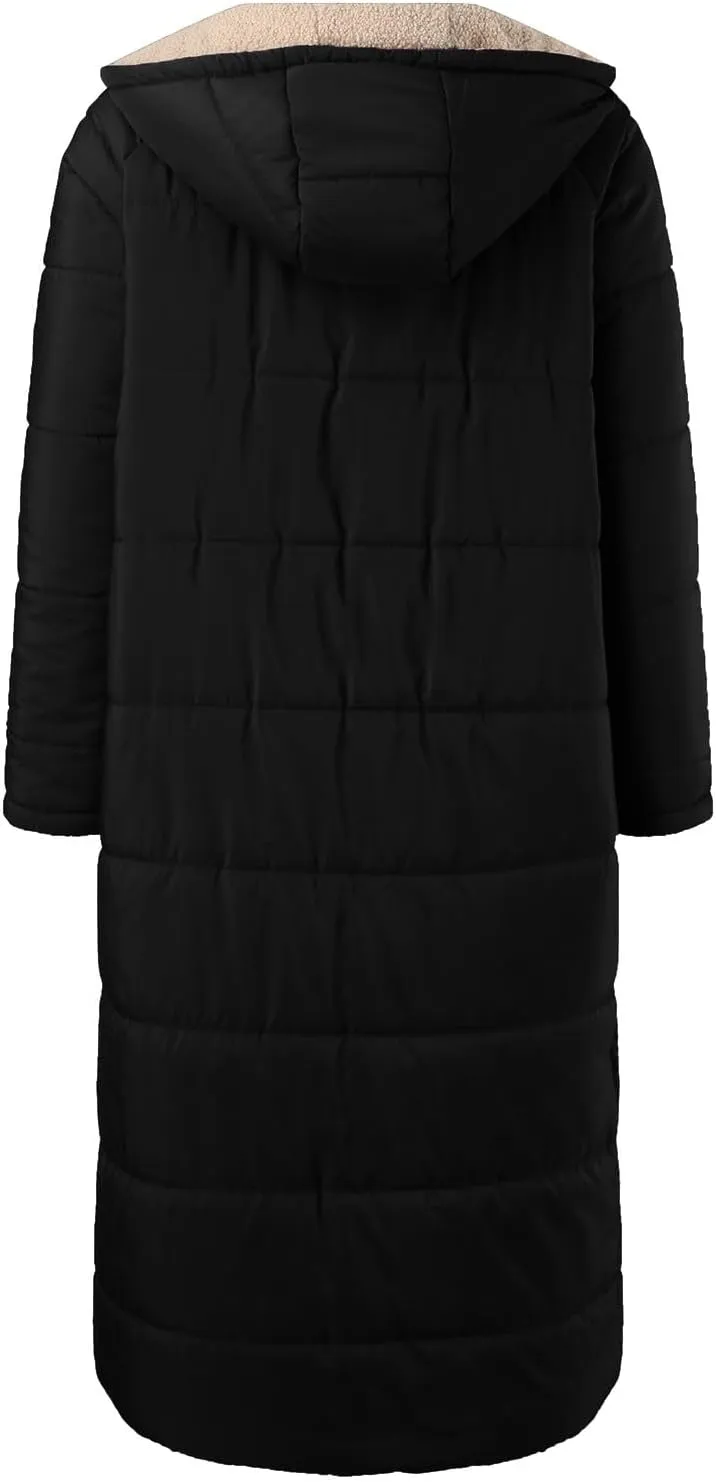 Womens 2024 Winter Fashion Solid Zip Up Jacket with Pockets Hooded Fleece Coat Warm Fitted Reversible Outdoor Outerwear