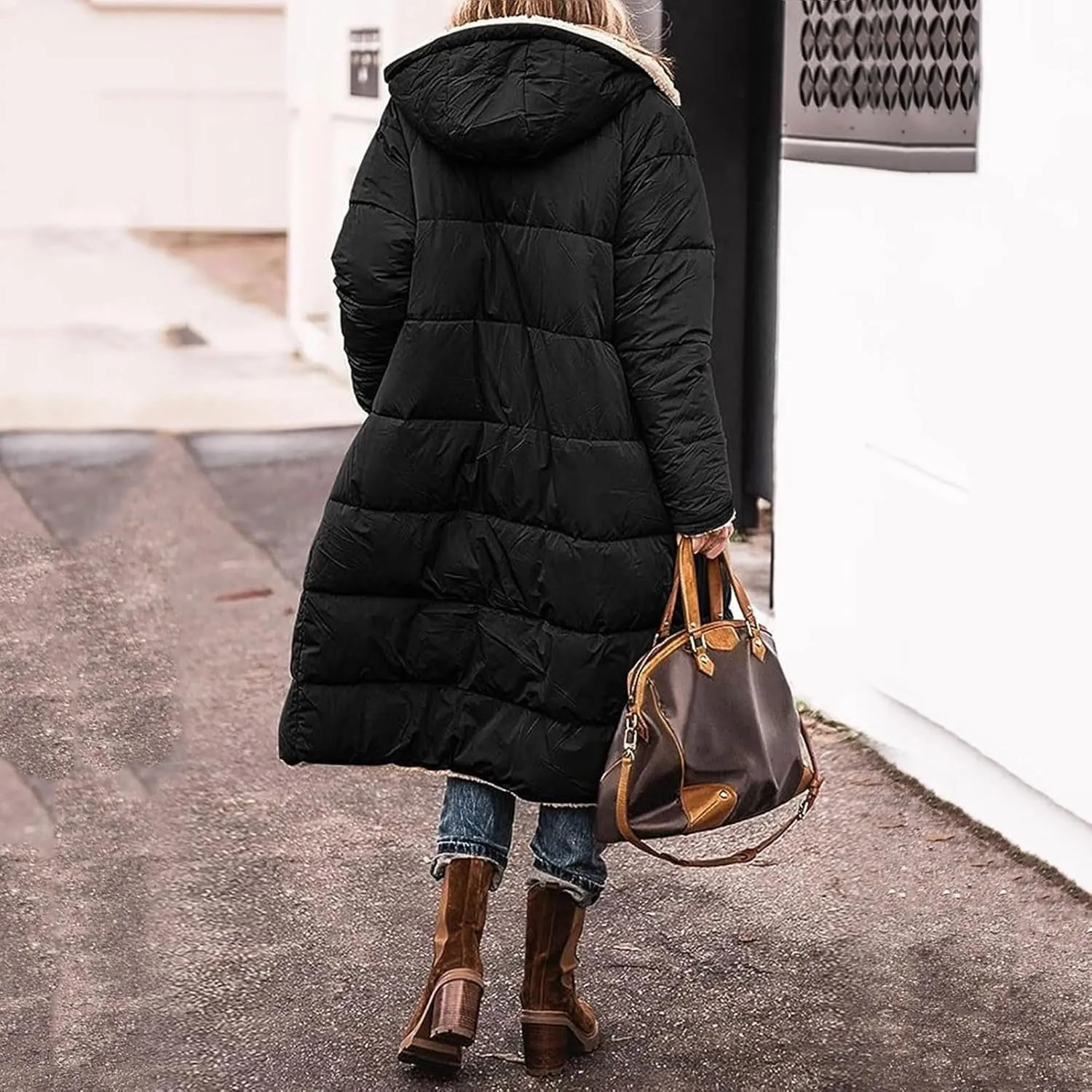 Womens 2024 Winter Fashion Solid Zip Up Jacket with Pockets Hooded Fleece Coat Warm Fitted Reversible Outdoor Outerwear