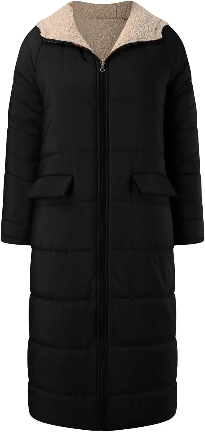 Womens 2024 Winter Fashion Solid Zip Up Jacket with Pockets Hooded Fleece Coat Warm Fitted Reversible Outdoor Outerwear