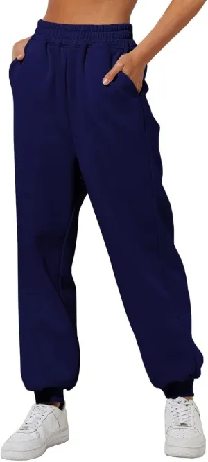 Women's Black Elastic Waist Jogging Pants,Casual Sports Trousers Baggy Harem Pants with Pockets Spring Autumn Gym Sports Hip Hop Trousers,Navy Blue,XXL
