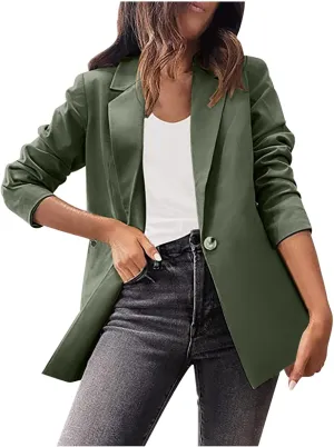 Womens Casual Blazer Jackets Suit Long Sleeve Open Front with Button Fall Outfits Cardigan Jacket for Business Office