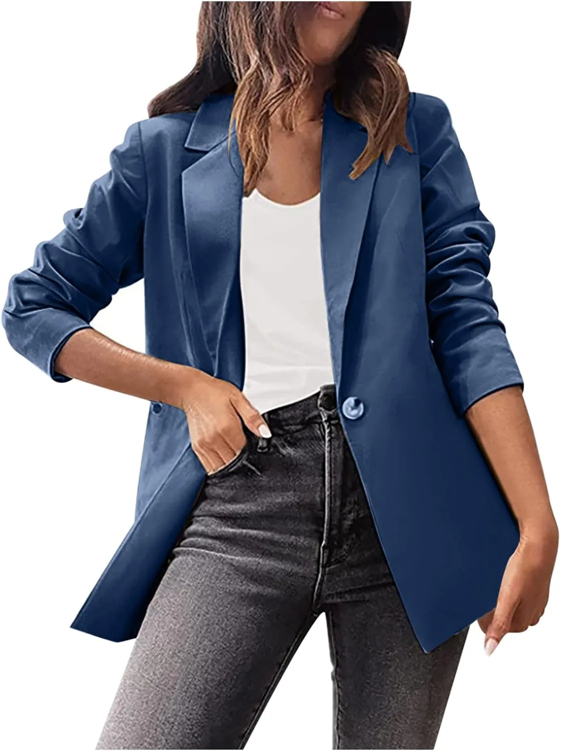 Womens Casual Blazer Jackets Suit Long Sleeve Open Front with Button Fall Outfits Cardigan Jacket for Business Office