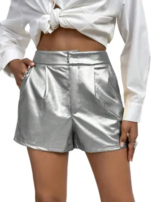 Women's Casual Shorts Skorts Elastic Waist Metallic Shorts