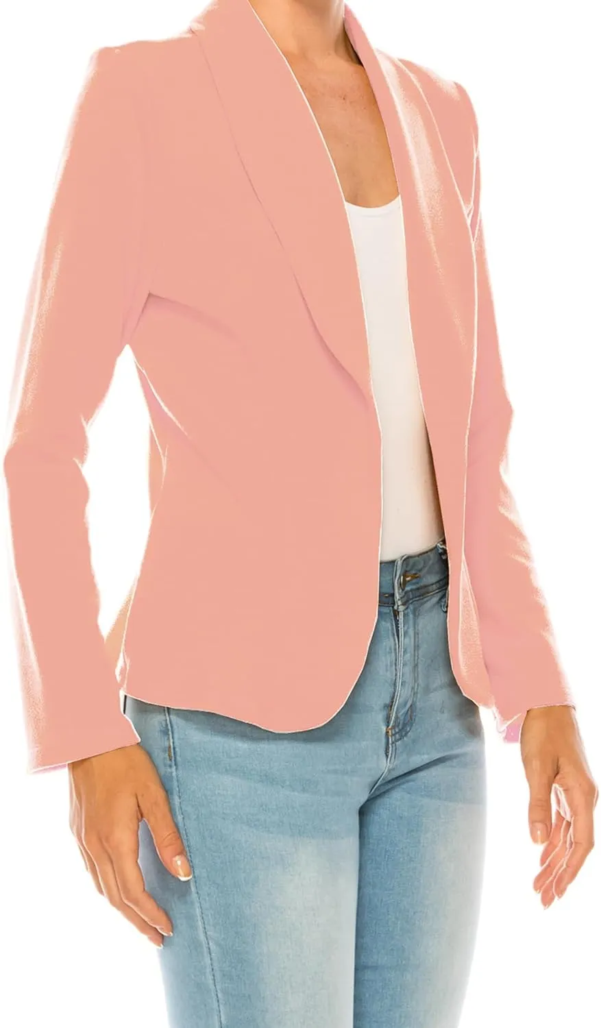 Women's Casual Solid Office Work Wear Long Sleeve Fitted Open Front Blazer Jacket