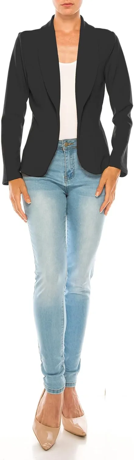 Women's Casual Solid Office Work Wear Long Sleeve Fitted Open Front Blazer Jacket