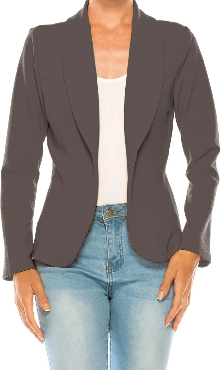 Women's Casual Solid Office Work Wear Long Sleeve Fitted Open Front Blazer Jacket