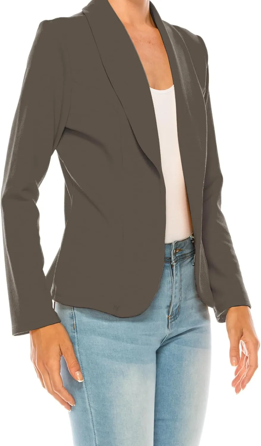 Women's Casual Solid Office Work Wear Long Sleeve Fitted Open Front Blazer Jacket