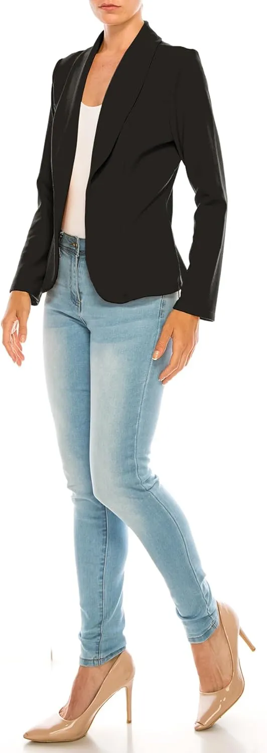 Women's Casual Solid Office Work Wear Long Sleeve Fitted Open Front Blazer Jacket