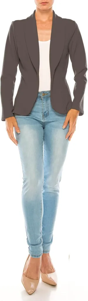 Women's Casual Solid Office Work Wear Long Sleeve Fitted Open Front Blazer Jacket