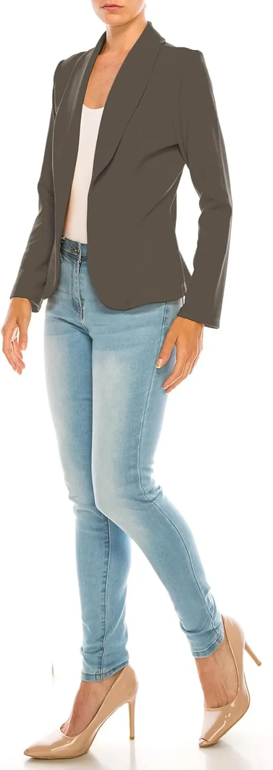 Women's Casual Solid Office Work Wear Long Sleeve Fitted Open Front Blazer Jacket