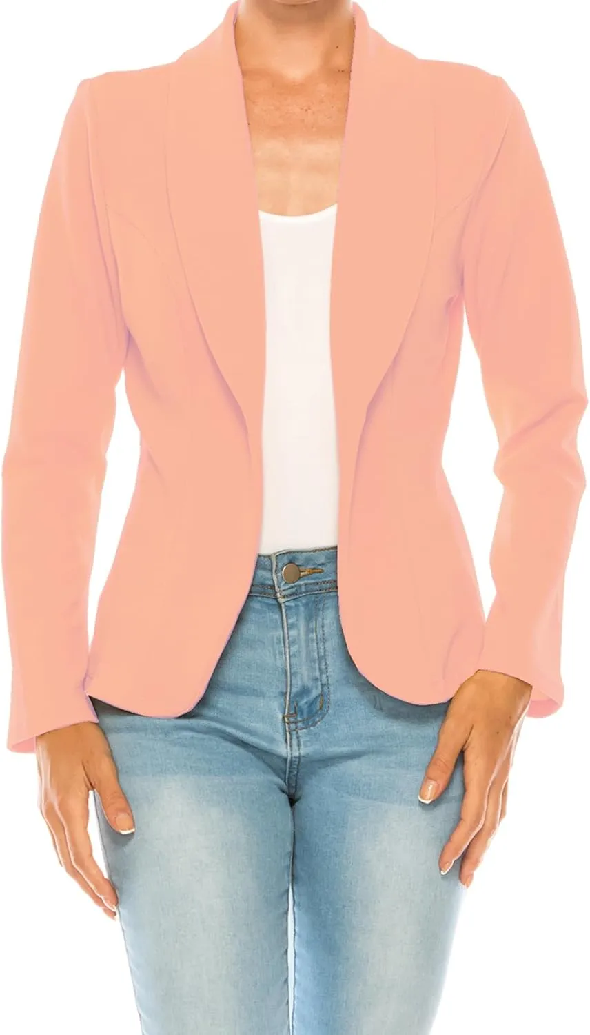 Women's Casual Solid Office Work Wear Long Sleeve Fitted Open Front Blazer Jacket