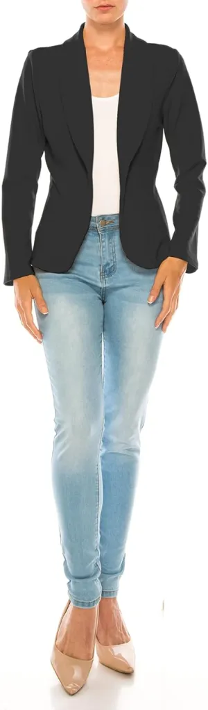 Women's Casual Solid Office Work Wear Long Sleeve Fitted Open Front Blazer Jacket
