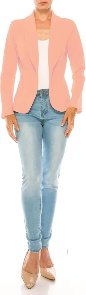 Women's Casual Solid Office Work Wear Long Sleeve Fitted Open Front Blazer Jacket