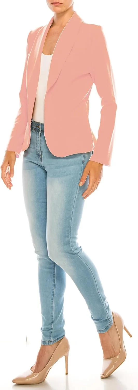 Women's Casual Solid Office Work Wear Long Sleeve Fitted Open Front Blazer Jacket