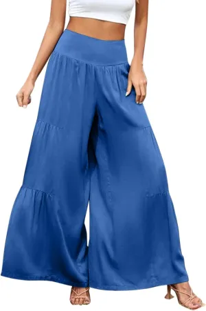 Womens Cotton Linen Wide Leg Pants Palazzo Plus Size Cropped Harem Pants Elastic Waist Capris Shorts with Pockets
