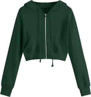 Women's Crop Tops Zip Up Hoodies Teen Girls Fall Jacket Casual Workout Long Sleeve Cropped Sweatshirts Y2K Clothes