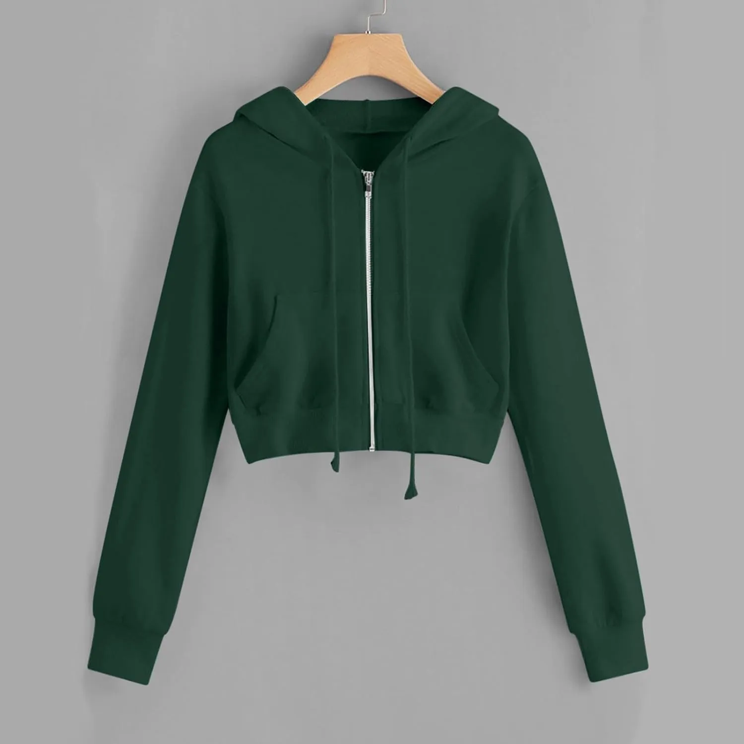 Women's Crop Tops Zip Up Hoodies Teen Girls Fall Jacket Casual Workout Long Sleeve Cropped Sweatshirts Y2K Clothes