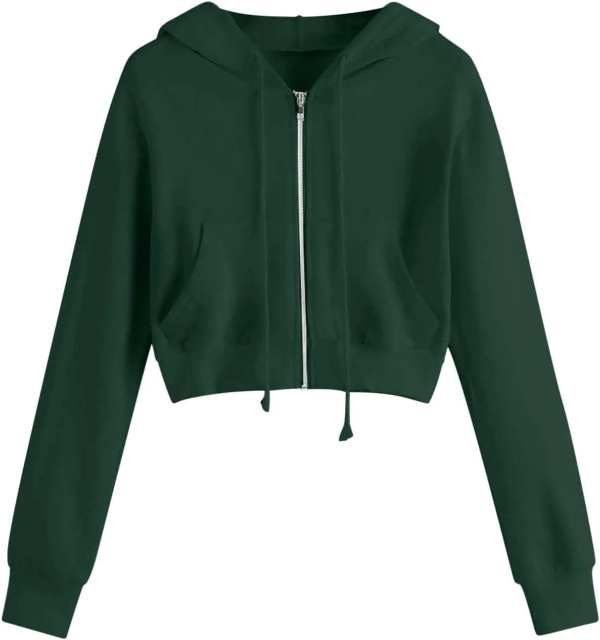 Women's Crop Tops Zip Up Hoodies Teen Girls Fall Jacket Casual Workout Long Sleeve Cropped Sweatshirts Y2K Clothes