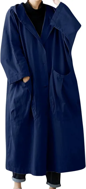 Womens Double Breasted Trench Coat Pocket Cardigan Button Top Sweater Knit Hooded Coat Slim Outerwear Coats Trench