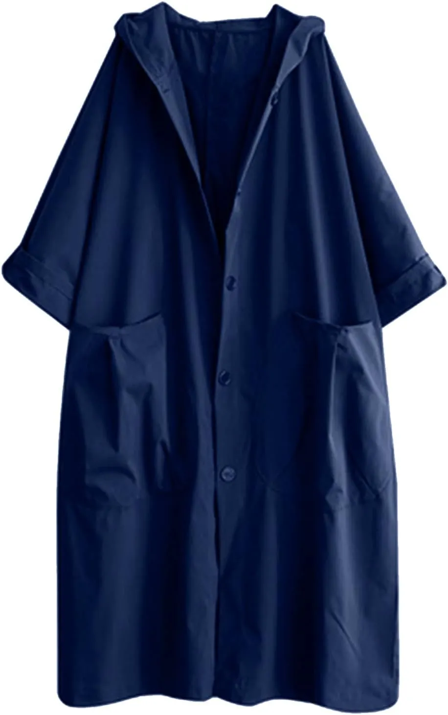 Womens Double Breasted Trench Coat Pocket Cardigan Button Top Sweater Knit Hooded Coat Slim Outerwear Coats Trench