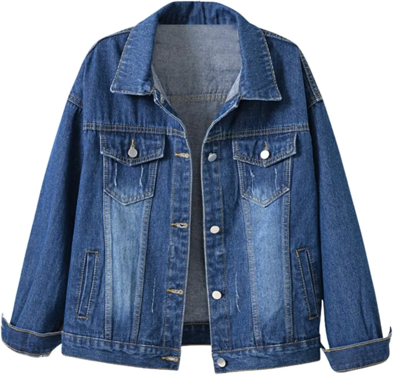 Women's Fashion Casual Colorful Solid Size Large Pocket Button Denim Coat Women's Short Coat Ladies Denim Jacket