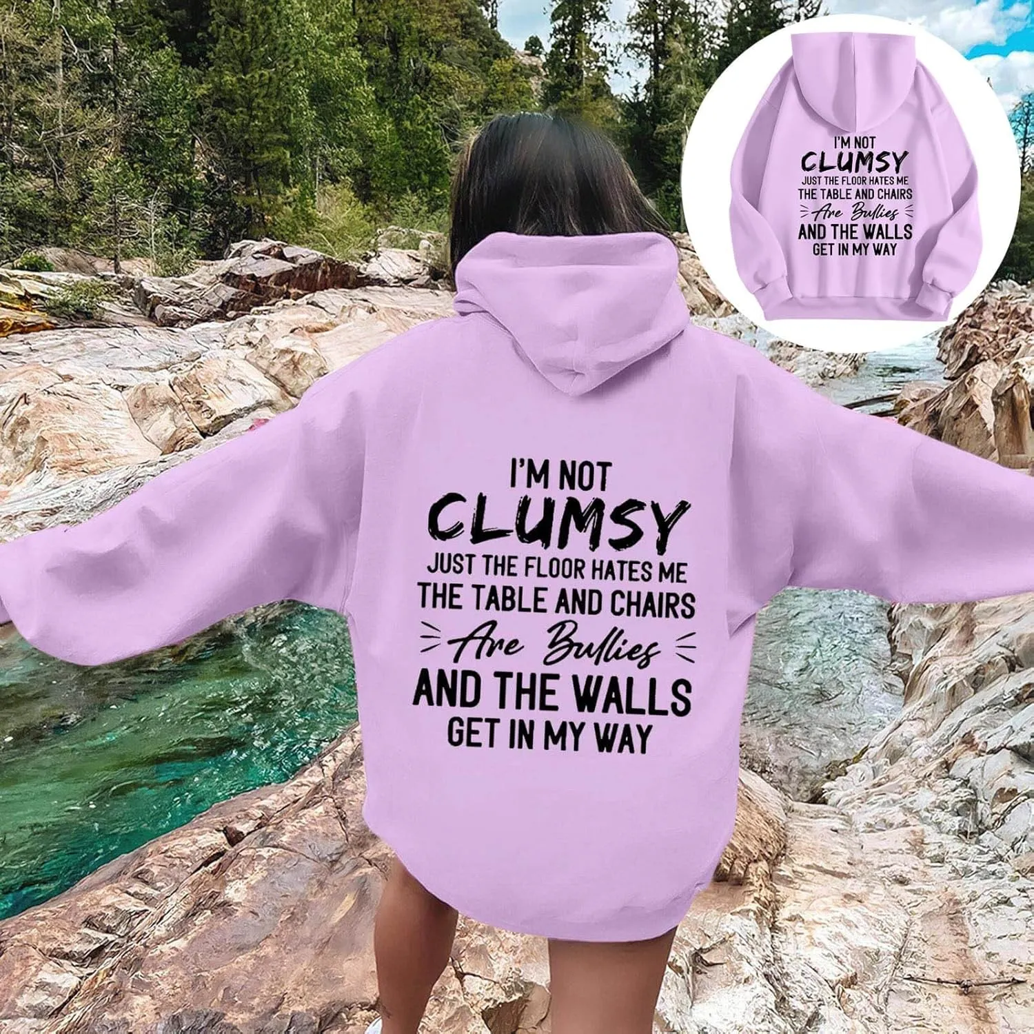 Womens Fashion Hoodies I'm Not Clumsy Print Long Sleeve with Pockets Casual Pullover Sweatshirt Tops 2024 Trendy Fall Clothes