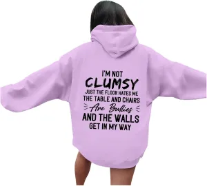 Womens Fashion Hoodies I'm Not Clumsy Print Long Sleeve with Pockets Casual Pullover Sweatshirt Tops 2024 Trendy Fall Clothes