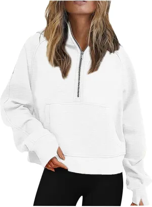 Women's Half Zip Up Hoodie Long Sleeve Hooded Sweatshirt Solid Color Oversized Sweatshirt Casual Sweaters for Trendy