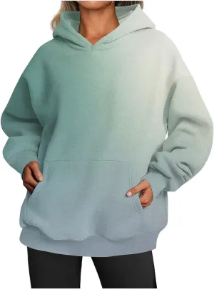 Womens Hoodies 2024 Casual Gradient Color Oversized Crew Neck Sweatshirts with Pocket Long Sleeve Fall Winter Tops