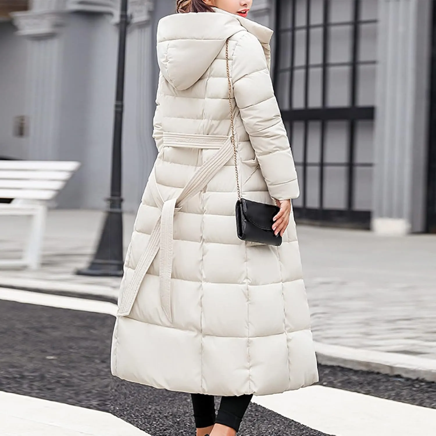 Womens Long Puffer Coat Packable Down Jacket Ultralight Parkas Jacket Maxi Zip Up Thicken Hooded Padded Coat