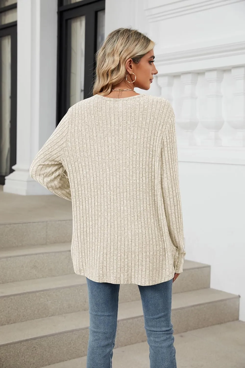 Women's Long Sleeve Knit Sweater Open Front Cardigan Button Loose Outerwear Tie Front Knot Tops