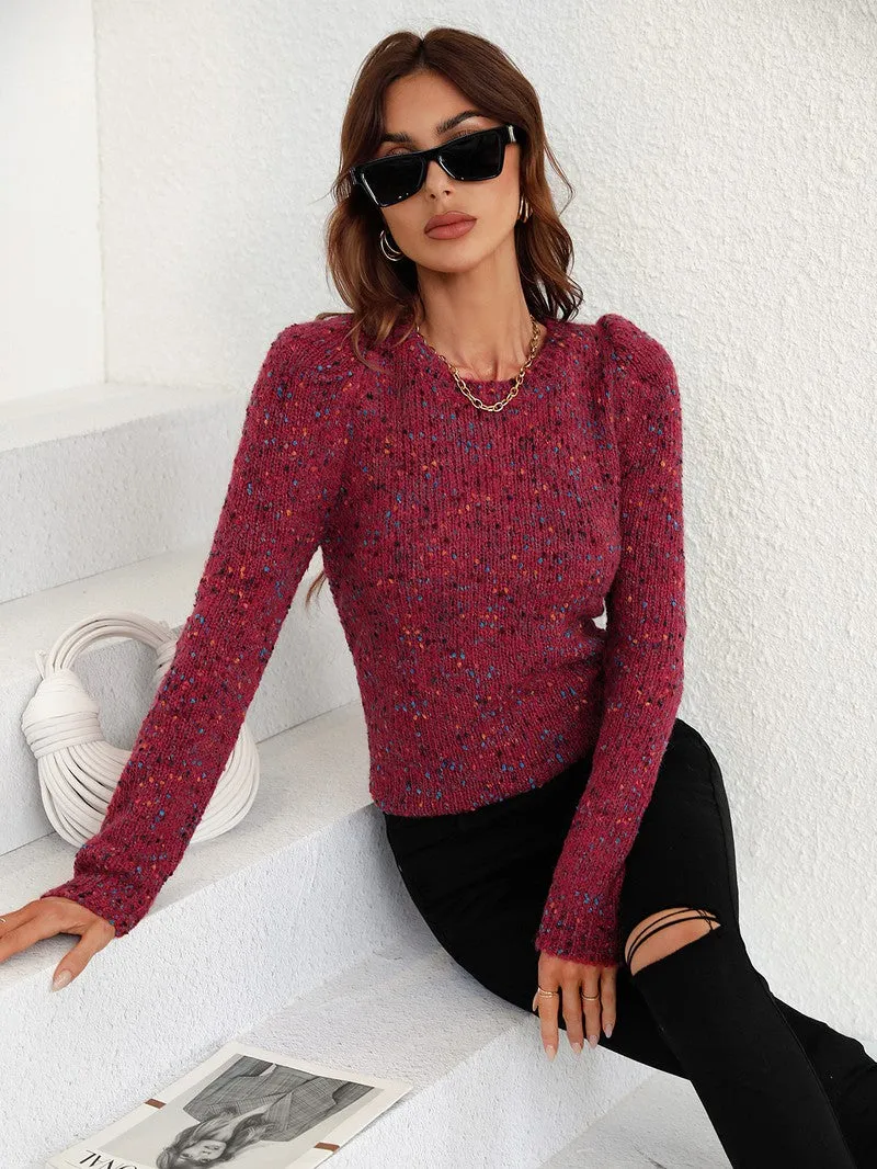 Women's Long Sleeve Round Neck Sweater (wine)