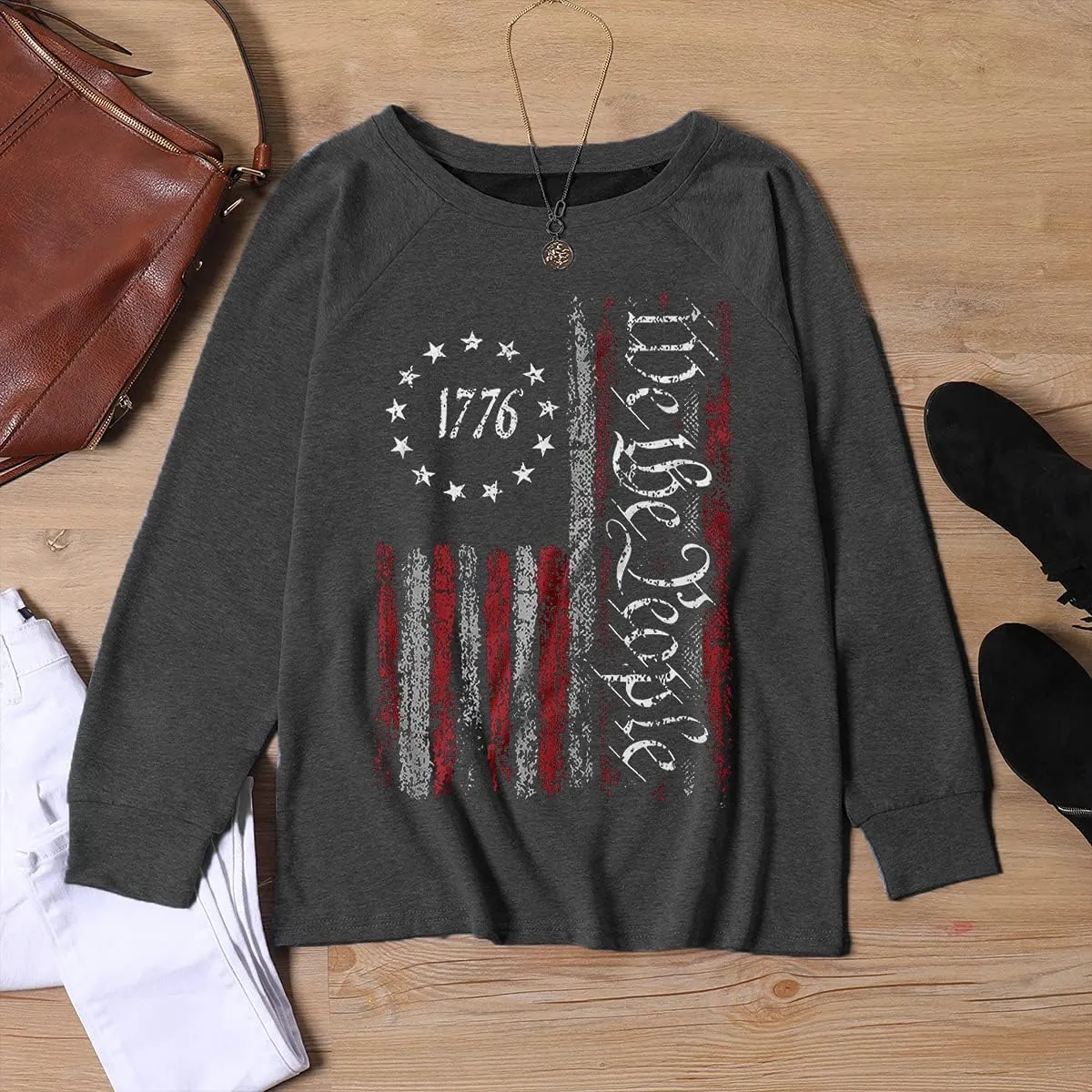 Womens Long Sleeve Shirt Pullover Tops, Loose Casual Crewneck T-Shirt Lightweight Sweatshirt