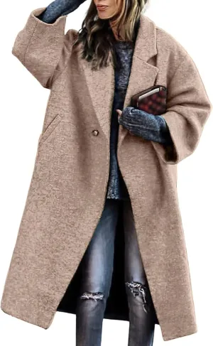 Women's Midi Long Wool Coat Winter Double Breasted Notch Lapel Jacket Classic Dressy Casual Winter Trench Coat