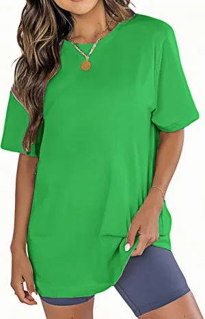 Womens Oversized Boyfriend Tee Shirts Short Sleeve Trendy Crew Neck Loose Workout Tee Casual Summer Tops Cotton