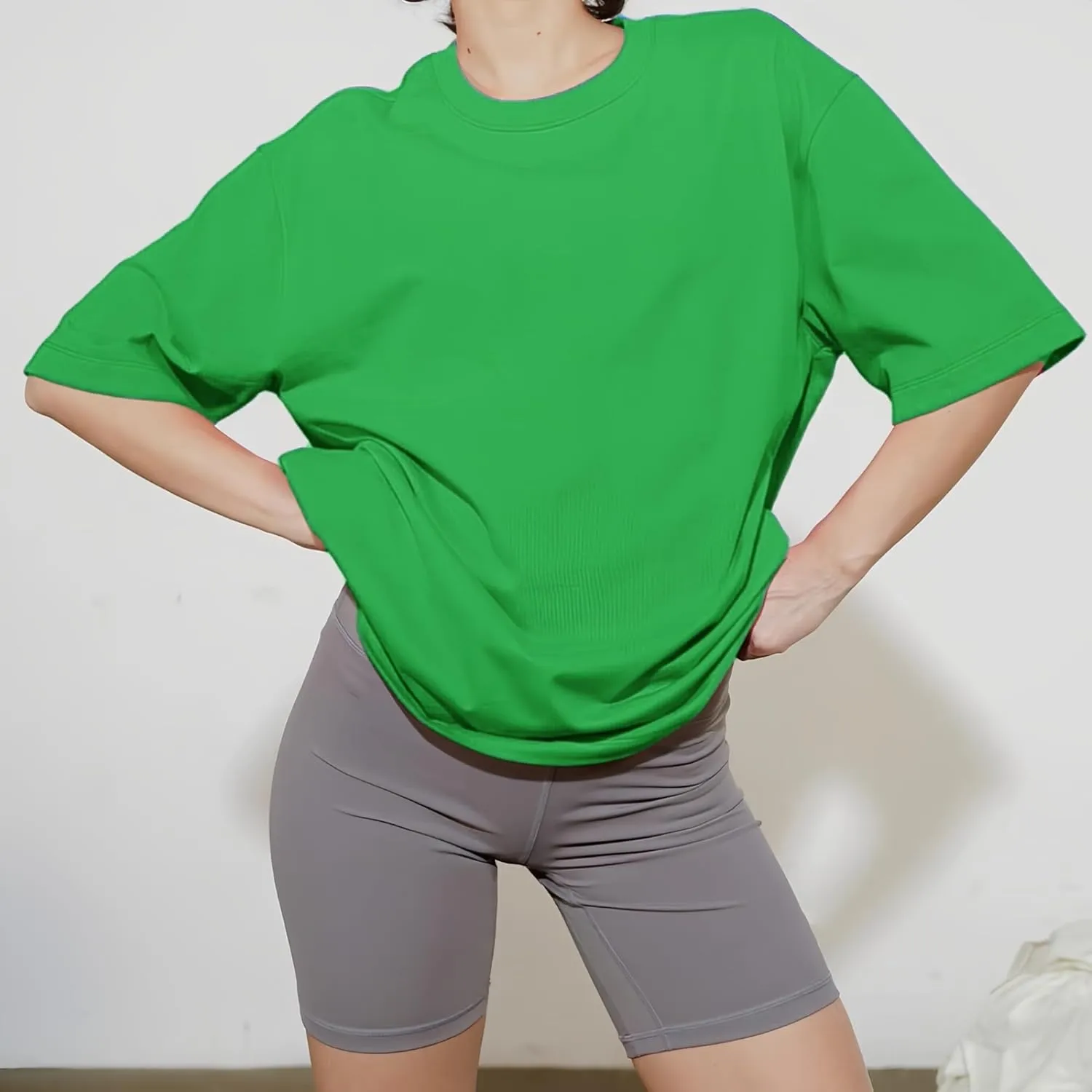 Womens Oversized Boyfriend Tee Shirts Short Sleeve Trendy Crew Neck Loose Workout Tee Casual Summer Tops Cotton