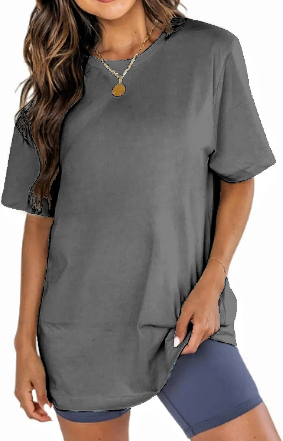 Womens Oversized Boyfriend Tee Shirts Short Sleeve Trendy Crew Neck Loose Workout Tee Casual Summer Tops Cotton