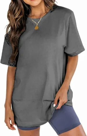 Womens Oversized Boyfriend Tee Shirts Short Sleeve Trendy Crew Neck Loose Workout Tee Casual Summer Tops Cotton