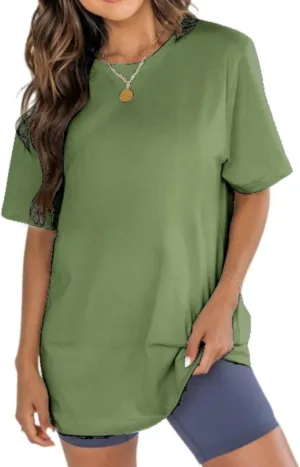 Womens Oversized Boyfriend Tee Shirts Short Sleeve Trendy Crew Neck Loose Workout Tee Casual Summer Tops Cotton