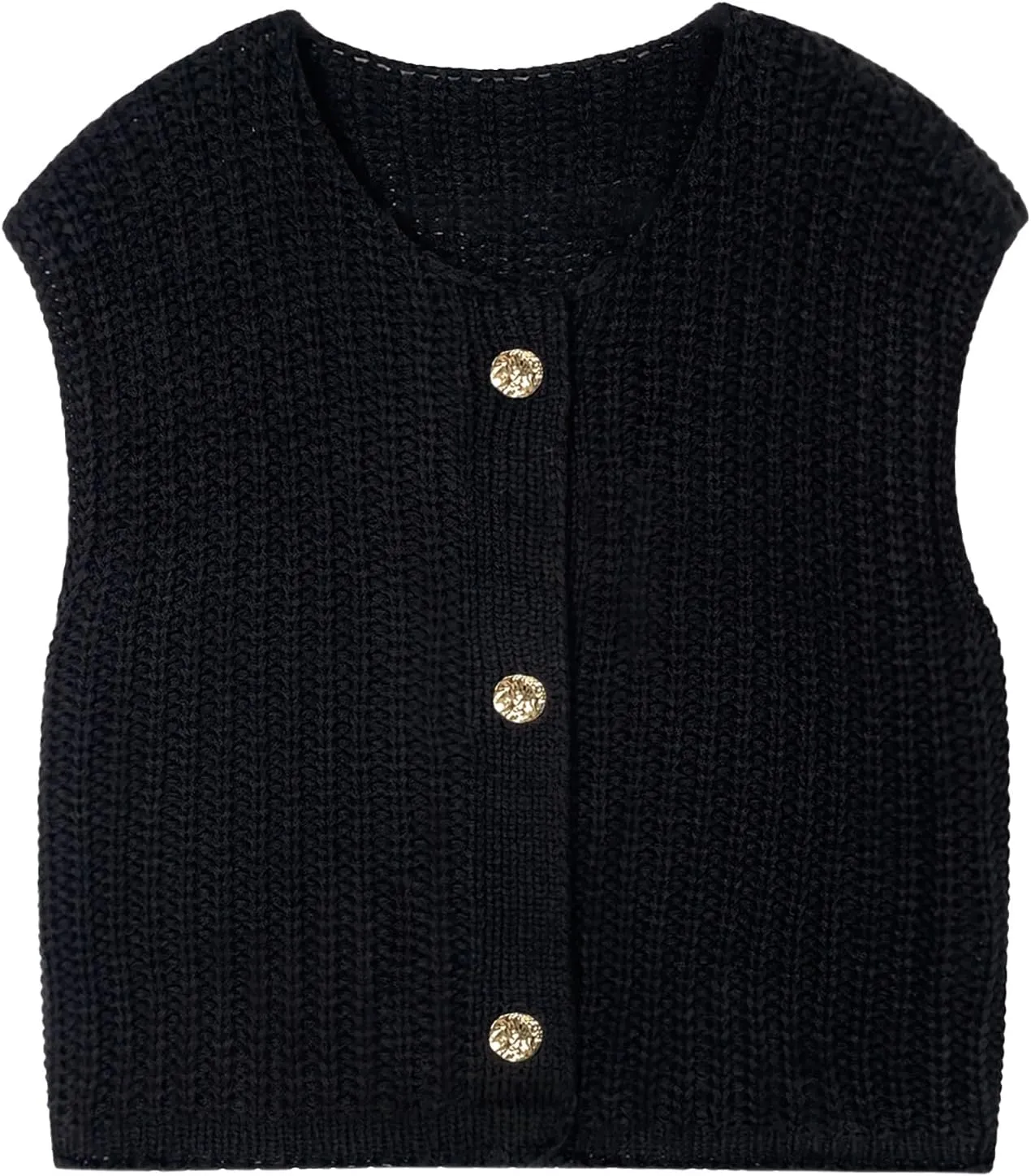 Women's Oversized Cute Cap Sleeve Sweater Vest Fall 2024 Lightweight Crochet Waffle Chunky Knit Button Cardigan Top