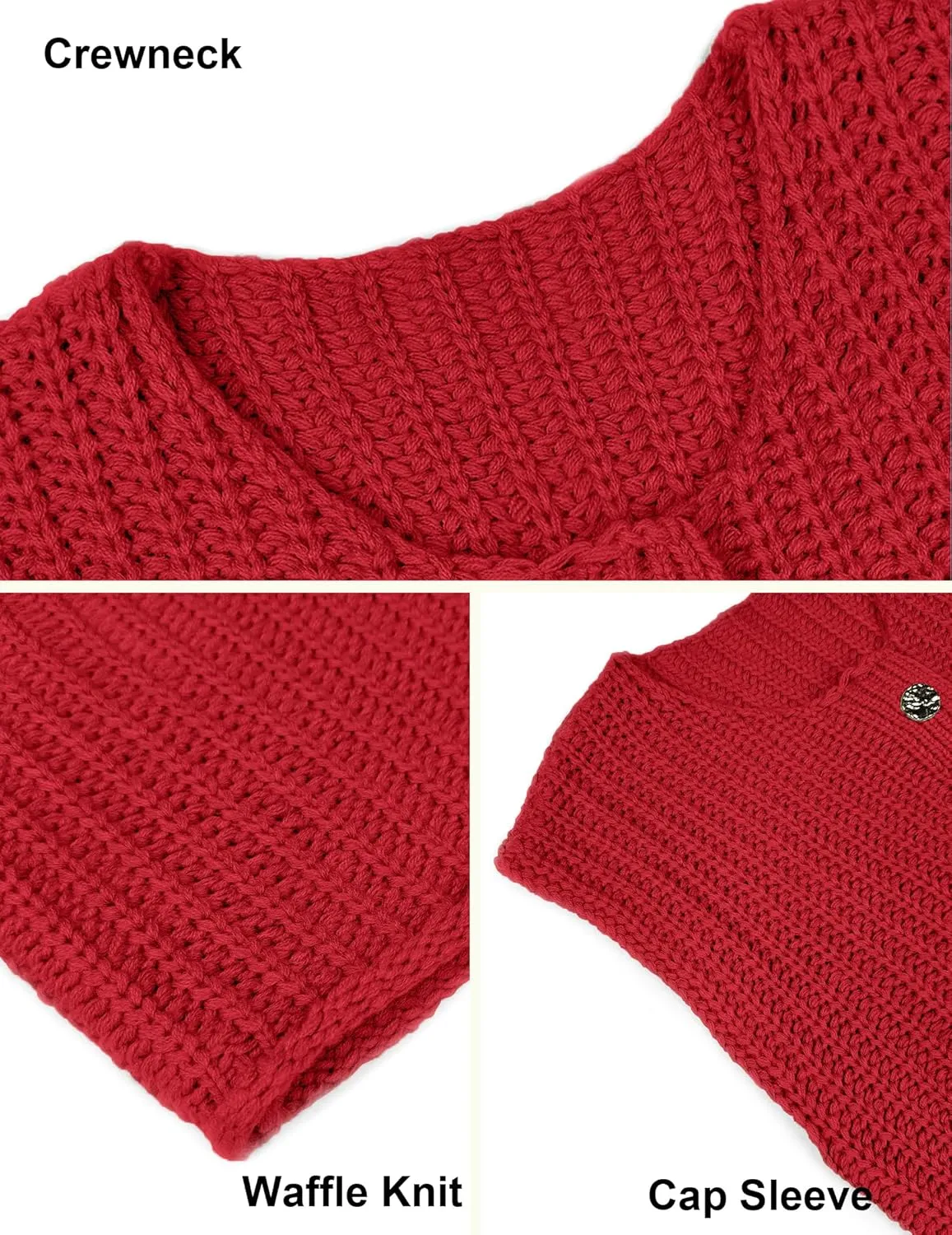 Women's Oversized Cute Cap Sleeve Sweater Vest Fall 2024 Lightweight Crochet Waffle Chunky Knit Button Cardigan Top