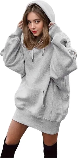 Womens Oversized Hoodies Dress 2024 Fall Casual Loose Long Sleeve Sweatshirt Trendy Hooded Pullover Tops Y2K Clothes