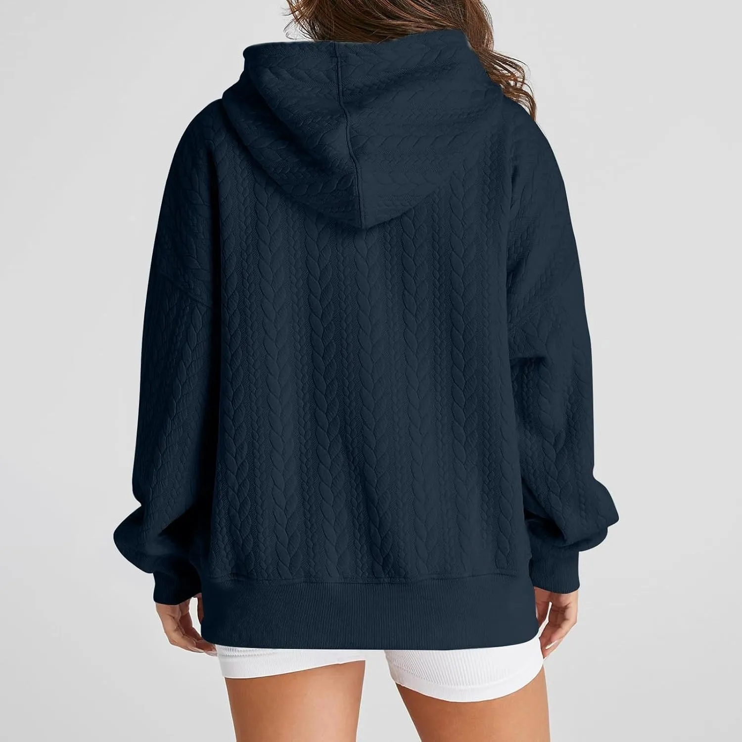 Women's Oversized Hoodies Fall Trendy Textured Long Sleeve Sweatshirt Y2k Casual Comfy Pullover Tops with Pockets