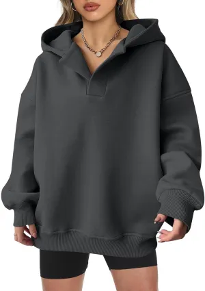Womens Oversized Hoodies Fleece Long Sleeve Sweatshirts Lapel V Neck Casual Sweaters Pullover Fall Fashion Outfits 2024