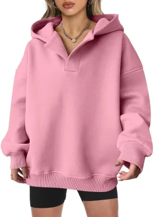 Womens Oversized Hoodies Fleece Long Sleeve Sweatshirts Lapel V Neck Casual Sweaters Pullover Fall Fashion Outfits 2024