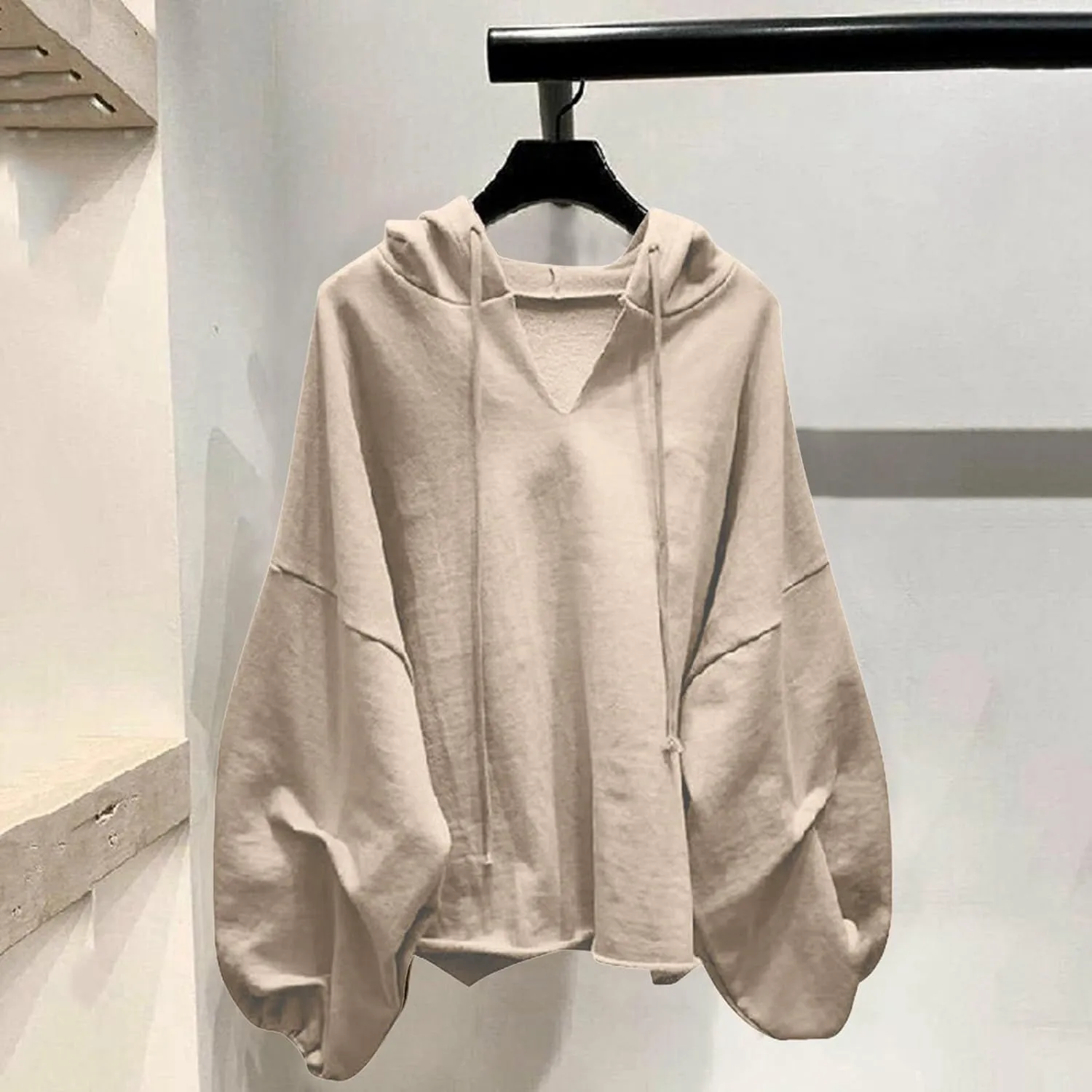 Womens Oversized Hoodies Sweatshirts Casual Long Sleeve Loose Fit Pullover Top Solid Color Fall Teens Outfits Clothes
