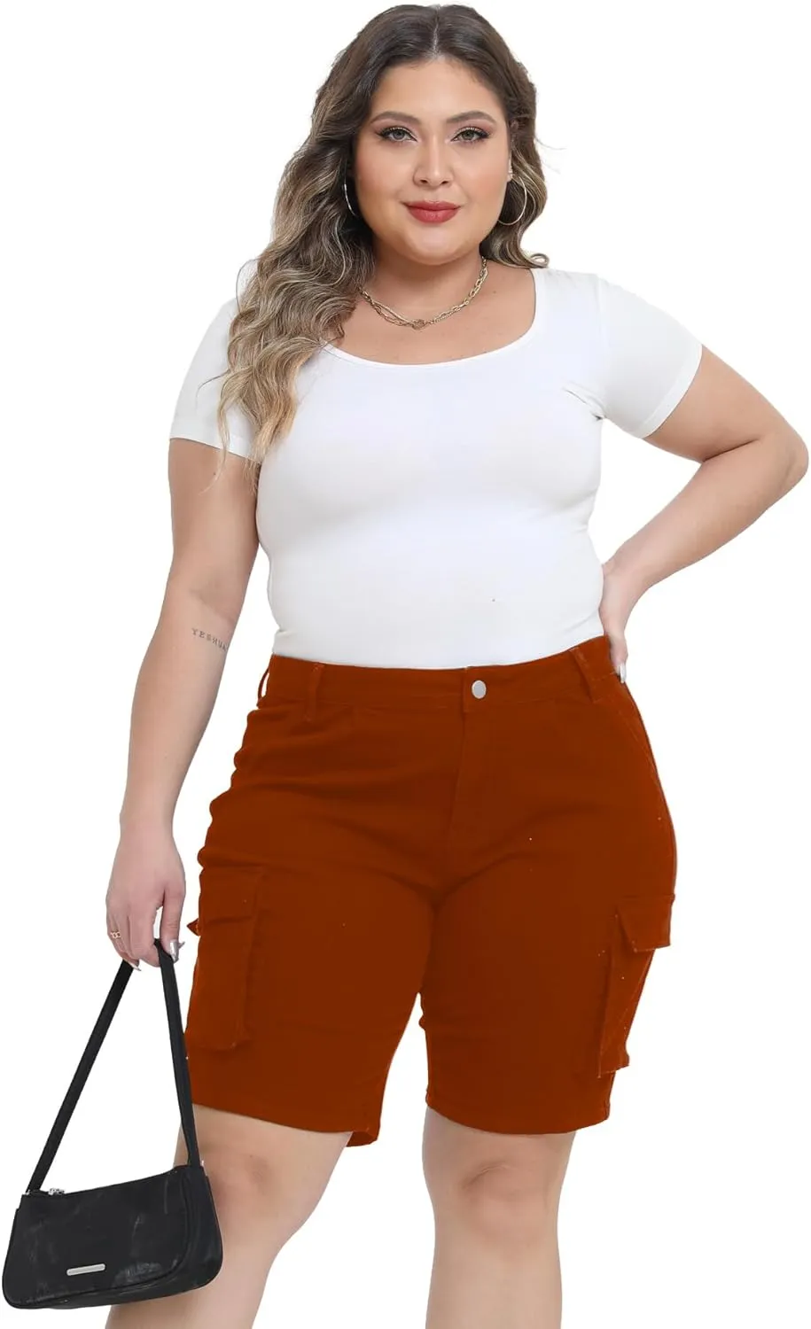 Womens Plus Size Jean Shorts Stretchy Cargo Bermuda Shorts High Waisted Y2k Denim Shorts